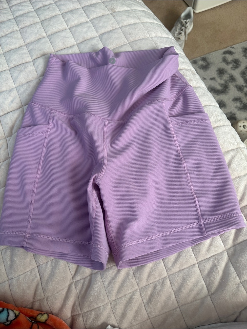 90 Degree By Reflex Lavender High-Rise Ribbed Bike Shorts